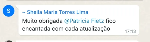 Depoimento da Sheila sobre as atualizações