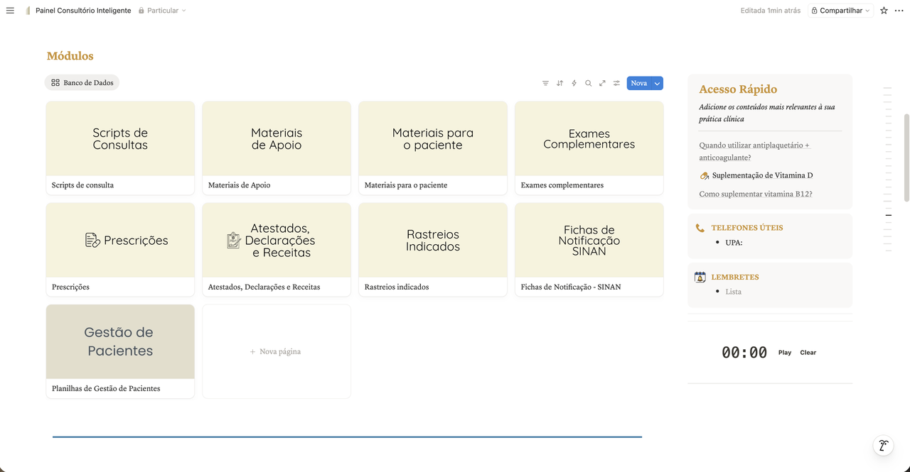 Painel Principal com todos os módulos